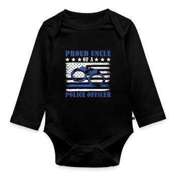 Stolzer Onkel Eines Polizisten USA Flagge Gesetz - Baby Bio-Langarm-Body - Schwarz - Vorne