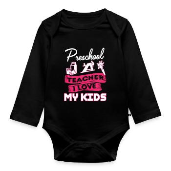 Preschool Teacher Loves Kids - Organic Longsleeve Baby Bodysuit - black - Front