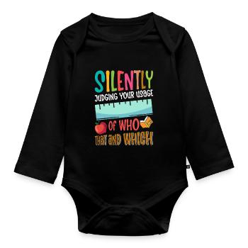 Drôle de professeur d’école d’anglais - Body Bébé bio manches longues - noir - Devant