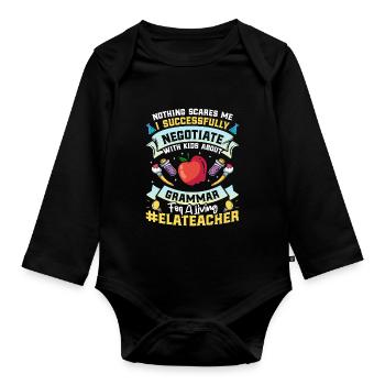 Drôle de professeur d’école d’anglais - Body Bébé bio manches longues - noir - Devant
