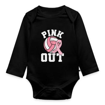 Pink Out Brustkrebs Volleyball Rosa Schleife - Baby Bio-Langarm-Body - Schwarz - Vorne