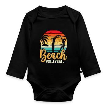 Beach Volleyball Retro Vintage Funny Volleyball - Organic Longsleeve Baby Bodysuit - black - Front
