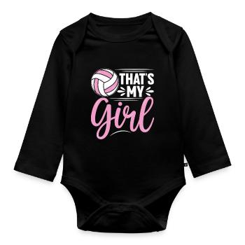 Das ist mein Mädchen Volleyball Bump Set Spike - Baby Bio-Langarm-Body - Schwarz - Vorne