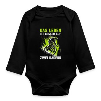 Mountain bikers, MTB lovers, cycling - Organic Longsleeve Baby Bodysuit - black - Front