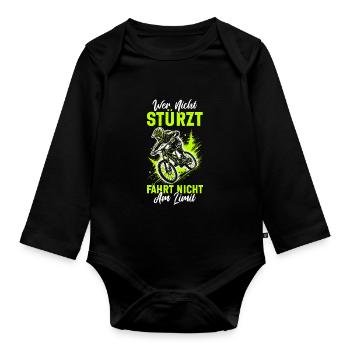 Mountain bikers, MTB lovers, cycling - Organic Longsleeve Baby Bodysuit - black - Front