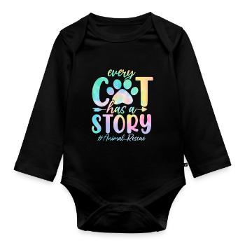 Chaque chat a une histoire drôle chat tie dye chaton - Body Bébé bio manches longues - noir - Devant