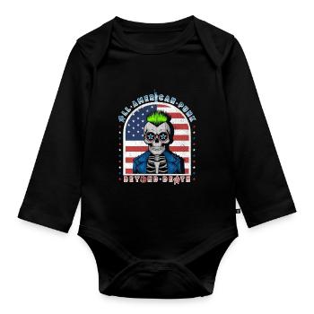 Punk Totenkopf mit Neon-Mohawk und USA-Flagge Hintergrund - Baby Bio-Langarm-Body - Schwarz - Vorne