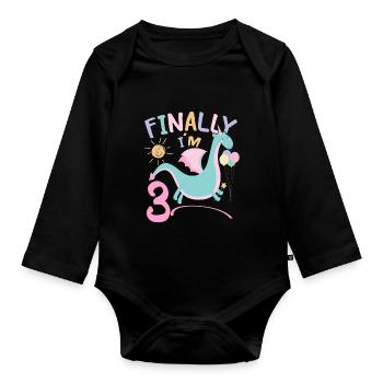 3ème anniversaire Fille Dracon 3 ans Cadeaux - Body Bébé bio manches longues - noir - Devant