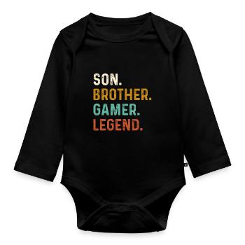Son Brother Video Gamer Legend Gaming - Baby Bio-Langarm-Body - Schwarz - Vorne