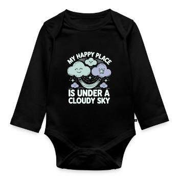 Cloudy view, Relaxing sky, Dreamy - Organic Longsleeve Baby Bodysuit - black - Front