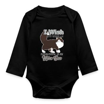 I Wish You Were Maine Coon Cat - Organic Longsleeve Baby Bodysuit - black - Front