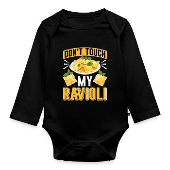 Hands off my ravioli motif - Organic Longsleeve Baby Bodysuit - black - Front