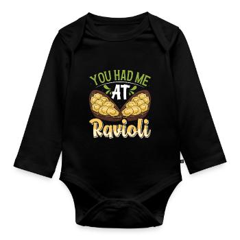 Hands off my ravioli motif - Organic Longsleeve Baby Bodysuit - black - Front
