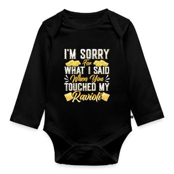 Hands off my ravioli motif - Organic Longsleeve Baby Bodysuit - black - Front