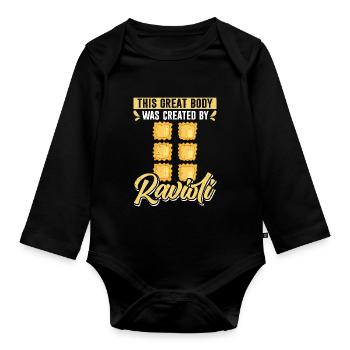 Hands off my ravioli motif - Organic Longsleeve Baby Bodysuit - black - Front