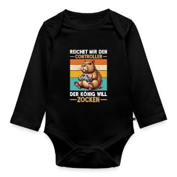 Hands me the controller the king wants to gamble - Organic Longsleeve Baby Bodysuit - black - Front