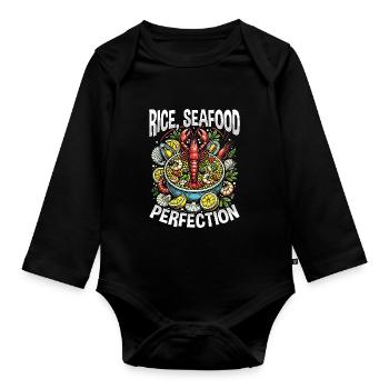 Paella Spanische Küche Meeresfrüchte - Baby Bio-Langarm-Body - Schwarz - Vorne