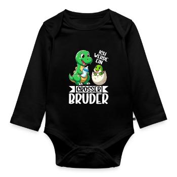 Ich Werde Großer Bruder Dinosaurier Neuer Bruder - Baby Bio-Langarm-Body - Schwarz - Vorne