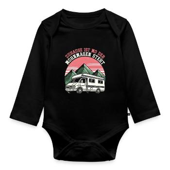 Camper Caravan Campfire Camping holiday - Organic Longsleeve Baby Bodysuit - black - Front