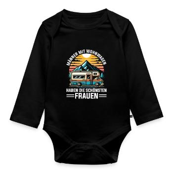 Camper Caravan Campfire Camping holiday - Organic Longsleeve Baby Bodysuit - black - Front