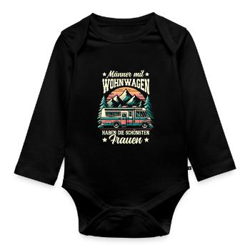 Camper Caravan Campfire Camping holiday - Organic Longsleeve Baby Bodysuit - black - Front