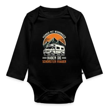 Camper Caravan Campfire Camping holiday - Organic Longsleeve Baby Bodysuit - black - Front