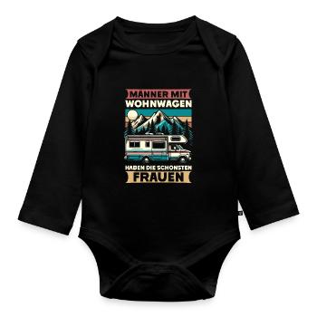 Camper Caravan Campfire Camping holiday - Organic Longsleeve Baby Bodysuit - black - Front