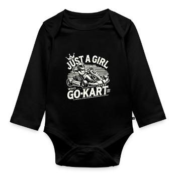 Une fille qui aime l’aventure en karting - Body Bébé bio manches longues - noir - Devant