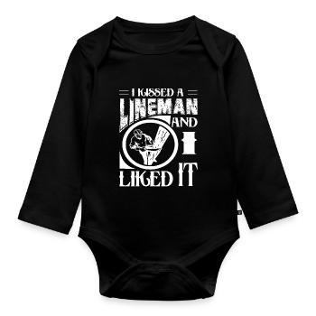Lineman I Kissed A Lineman And I Liked It - Organic Longsleeve Baby Bodysuit - black - Front