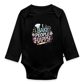 I Bake People Happy Funny Baking Lover Gifts Men - Baby Bio-Langarm-Body - Schwarz - Vorne