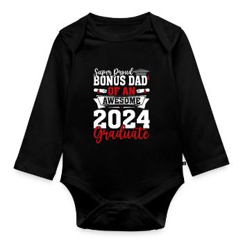 Bonus Dad Of A 2024 Graduate Funny Graduation - Organic Longsleeve Baby Bodysuit - black - Front