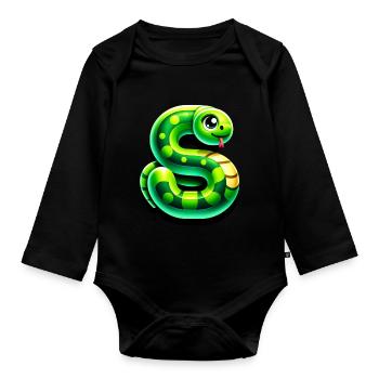 Snake Adventure – Green Letter S - Organic Longsleeve Baby Bodysuit - black - Front