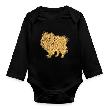Pomeranian Geometric Tee - Organic Longsleeve Baby Bodysuit - black - Front