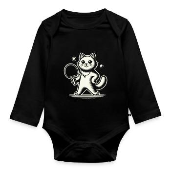 Chat mignon jouant au ping-pong - Body Bébé bio manches longues - noir - Devant