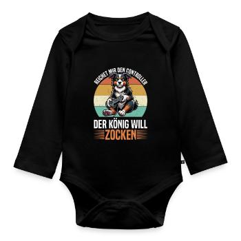 Il me tend la manette que le roi veut jouer - Body Bébé bio manches longues - noir - Devant