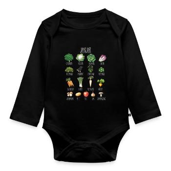 January Seasonal Fruits and Vegetables Collage - Organic Longsleeve Baby Bodysuit - black - Front