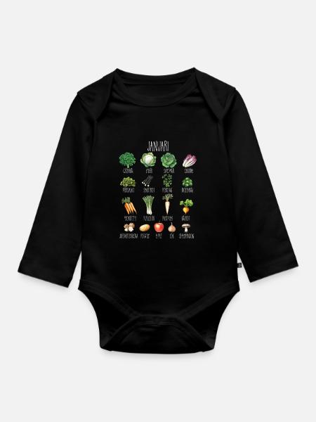 Januar Saisonale Obst- und Gemüsecollage - Baby Bio-Langarm-Body - Schwarz