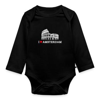 I Love Amsterdam Netherlands Heart Flag Colosseum - Organic Longsleeve Baby Bodysuit - black - Front