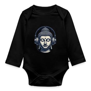 Musique Streetwear Outfit Bouddha - Body Bébé bio manches longues - noir - Devant