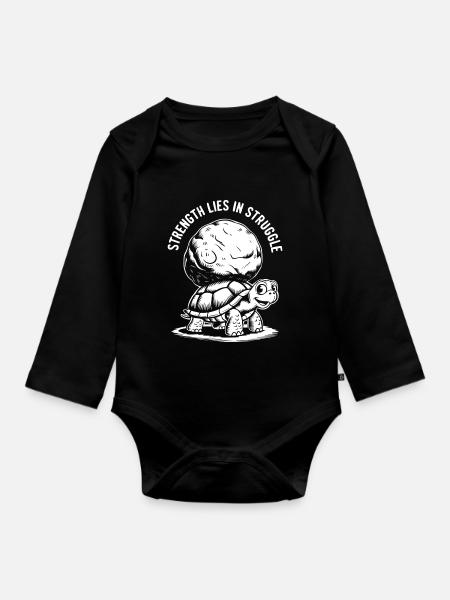 Die Stärke liegt im Kampf Schildkröte Lustig - Baby Bio-Langarm-Body - Schwarz