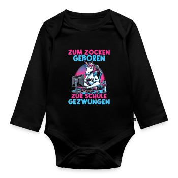 Née pour jouer Forcée d’aller à l’école Licorne - Body Bébé bio manches longues - noir - Devant