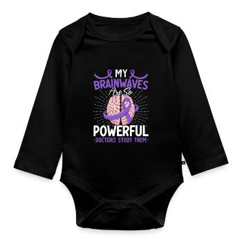 Mes ondes cérébrales sont si puissantes Purple Ribbon - Body Bébé bio manches longues - noir - Devant