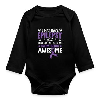 Je peux avoir l’épilepsie Ruban violet Système nerveux - Body Bébé bio manches longues - noir - Devant