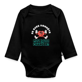 I'm honest why change - Organic Longsleeve Baby Bodysuit - black - Front
