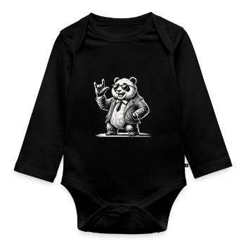 Musique rock rétro panda avec lunettes de soleil - Body Bébé bio manches longues - noir - Devant