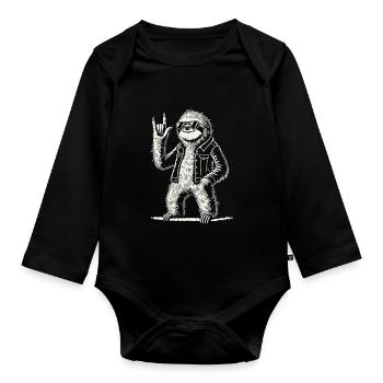 Funny Sloth Rock Music Heavy Metal Festival - Organic Longsleeve Baby Bodysuit - black - Front