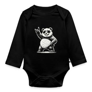 Heavy Metal Musique Panda Avec Lunettes De Soleil - Body Bébé bio manches longues - noir - Devant