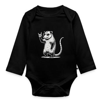 Funny Rock Music Festival Retro Opossum Design - Organic Longsleeve Baby Bodysuit - black - Front