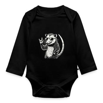 Opossum Heavy Metal Festival Retro - Organic Longsleeve Baby Bodysuit - black - Front