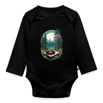 Musik Streetwear Outfit Natur Vinyl Plattenspieler - Baby Bio-Langarm-Body - Schwarz - Vorne